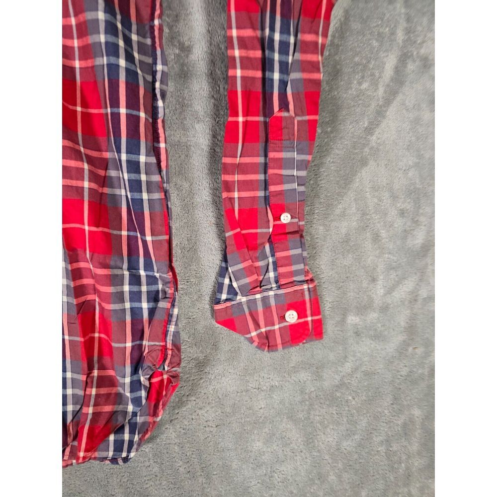 J.Crew Shirt Mens XS 13-13.5 Red 2 Ply Cotton Plaid Long Sleeve Button Down - Picture 2 of 7